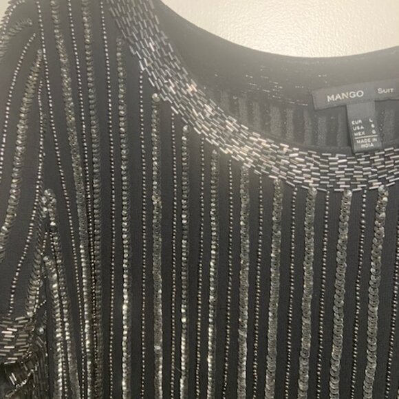 Mango Sequin New Year Holiday Little Black Dress Cocktail Party - Size 8 - Picture 3 of 9